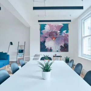floral tapestry in an office setting